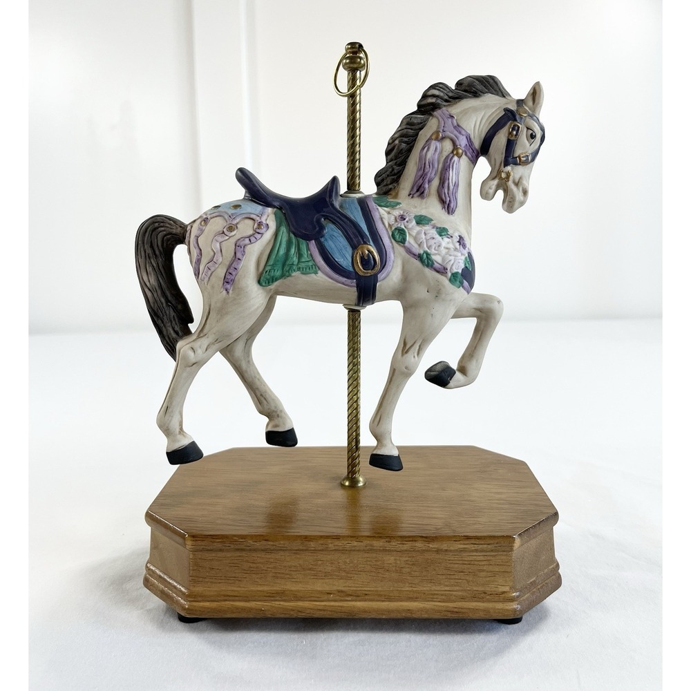 Vintage Summit Collection Porcelain Carousel Horse Music Box 9" Plays Camelot